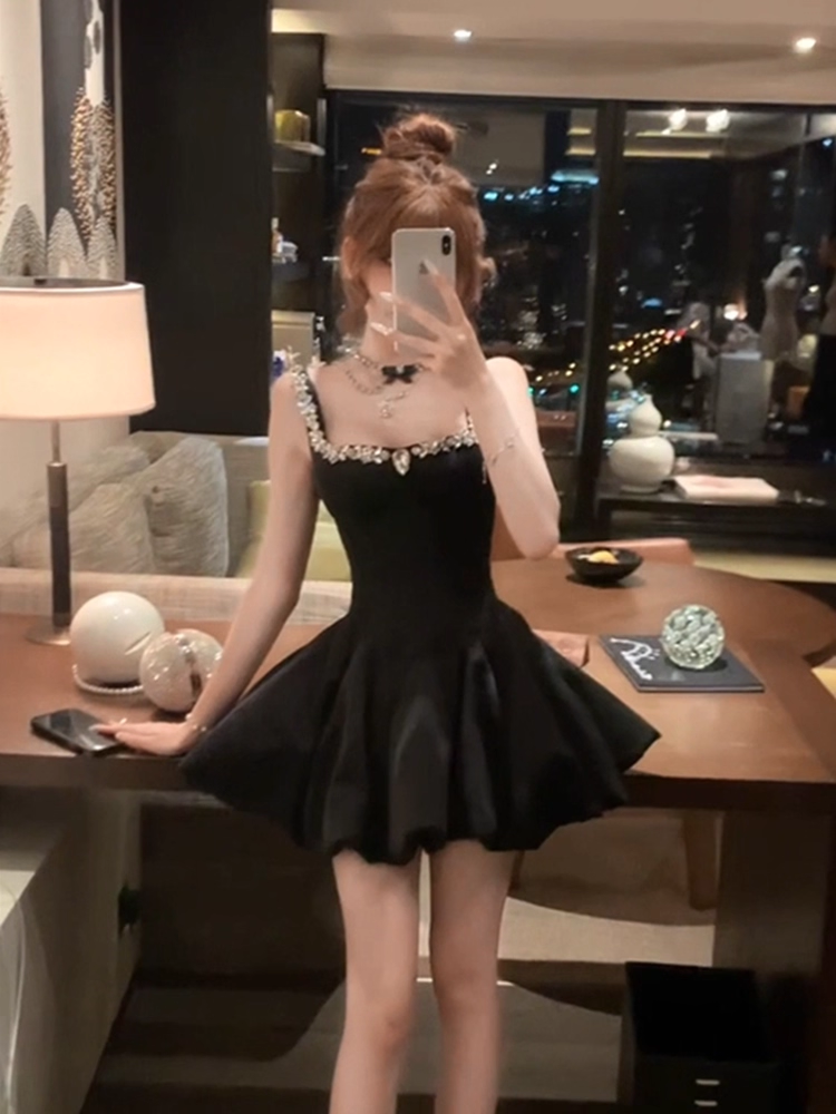 Elegant Strapless Black Satin Beaded A Line Short Homecoming Dress 19th Birthday Outfits SP123