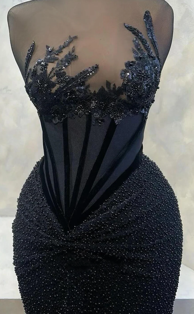 Elegant Black Asymmetrical Appliques Sequins Long Party Dress Birthday Prom Dress SP4200