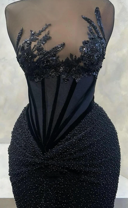 Elegant Black Asymmetrical Appliques Sequins Long Party Dress Birthday Prom Dress SP4200