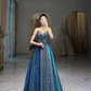 Glitter Blue A-line Evening Dress,Blue Princess Dress Y4982