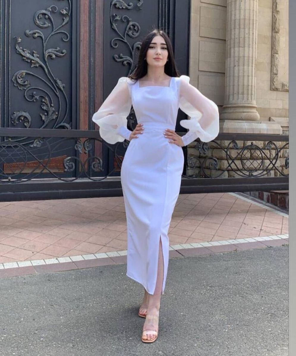 White Square Neckline Tea-length Prom Dress With Lantern Sleeves Y3047 – Simplepromdress White Square Neckline Tea-length Prom Dress With Lantern Sleeves Y3047 – Simplepromdress