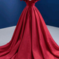Red Pageant Dress Ruffle Prom Dress V-neck Satin Formal Gown Y4965