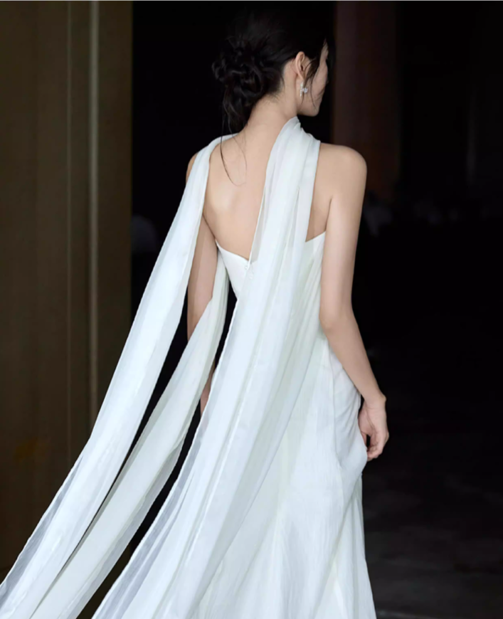 Pretty White Strapless Tulle Mermaid Long Wedding Dress Bridal Gowns With Ribbon SP2017