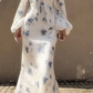 Elegant Ice Blue Rose Chiffon Print Floral Prom Dress,Long Mermaid Evening Dress Y8407