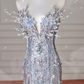 Luxury Silver Sequin 3D Beaded Mermaid Evening Dress,Long Prom Dress With Bow Y8640
