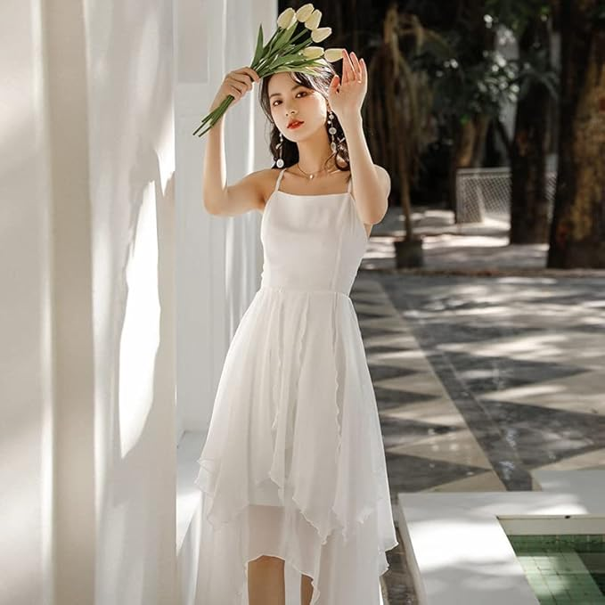 White Chiffon High Low Chic Simple Wedding Party Dress, White Short Pr Simplepromdress White Chiffon High Low Chic Simple Wedding Party Dress, White Short Pr Simplepromdress