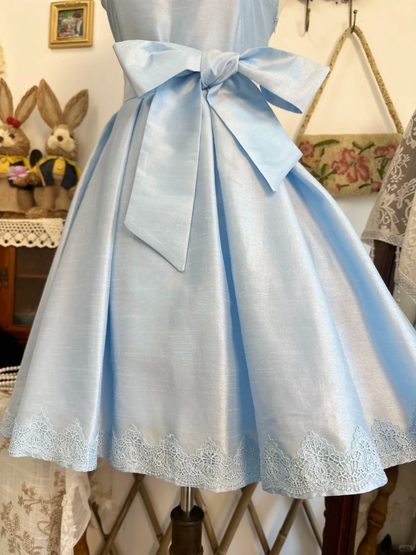 Simple Blue Satin Lace A Line Short Birthday Outfits Formal Homecoming Dress Y9475