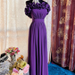 Classy Purple Ruffles Strapless Chiffon Long Prom Dress Evening Gown SP1895