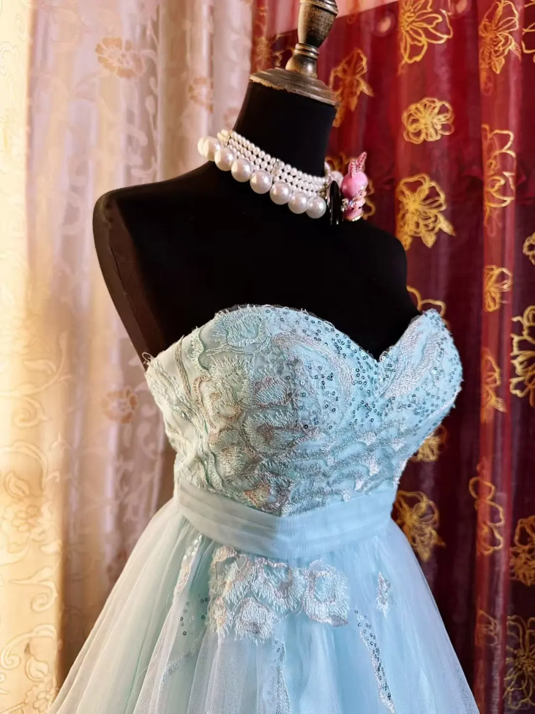 Elegant Strapless Blue Tulle Sequin Appliques A Line Short Homecoming Dress 19th Birthday Outfits SP80