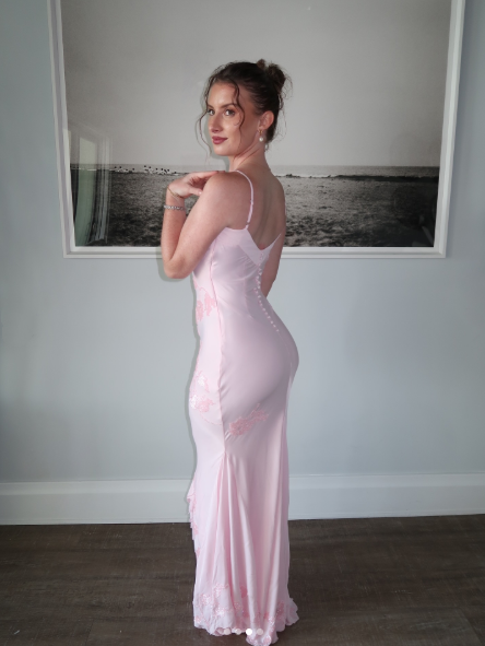 Classy Spaghetti Straps Pink V Neck Satin Mermaid Long Party Dress Birthday Prom Gowns SP2315
