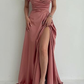 Elegant Dusty Rose Off-the-shoulder A-line Prom Dress With Slit Y4829