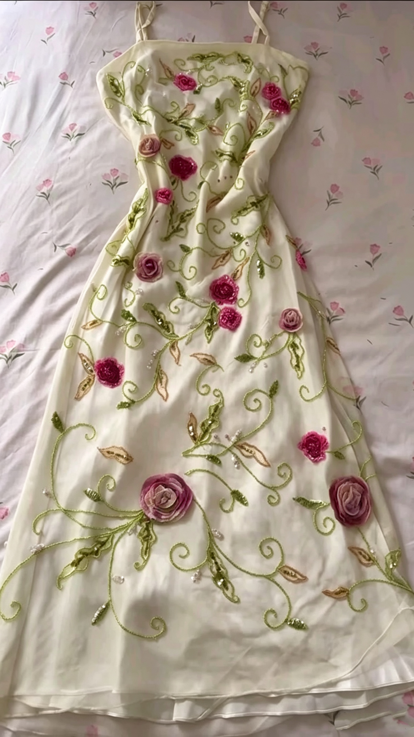 Charming Spaghetti Straps Satin Tulle Beaded Floral Long Wedding Guest Dress,Formal Birthday Party Dress SP3136