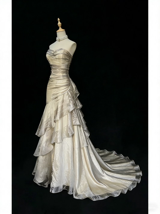 Vintage Ivory Tulle Mermaid Long Evening Dress Birthday Outfits SP941