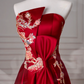 Gorgeous Red Satin Sequin Embroidery A Line Prom Dress,Strapless Evening Dress Y8631