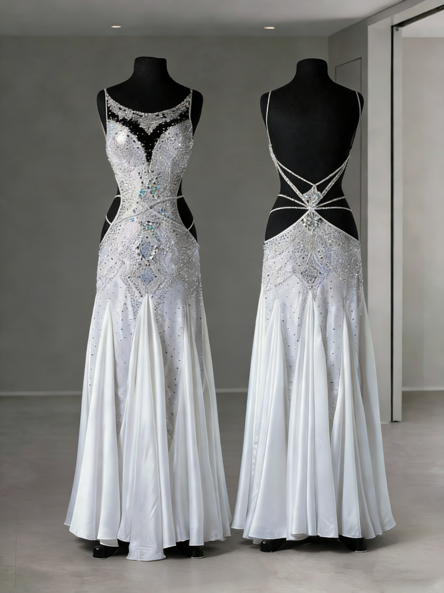 Gorgeous Spaghetti Straps Satin Beaded Mermaid Evening Dress Long Birthday Party Dress SP1749