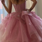Pretty Strapless Ombre Pink Tulle Sequin Appliques Quinceanera Dress Sweet 16 Dress SP982