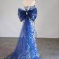 Glitter Silver Sequins Mermaid Evening Dress Long Prom Dress With Bow Y7746