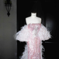 Fairy Pink Strapless Sequins Feathers Mermaid Evening Dress,Slit Prom Dress Y8660