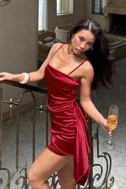 Fashion Red Satin Sheath Short Homecoming Dress Cocktail Dress SP3772