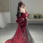 Romantic Off The Shoulder Burgundy Evening Dress,Reception Dress Y4416