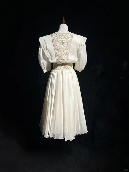Elegant Chiffon Pearls A Line Short 18th Birthday Outfits,Off white Short Homecoming Dress SP2929