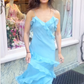 Elegant Spaghetti Straps Blue Ruffle Chiffon Prom Dress Backless Evening Dress Y8267