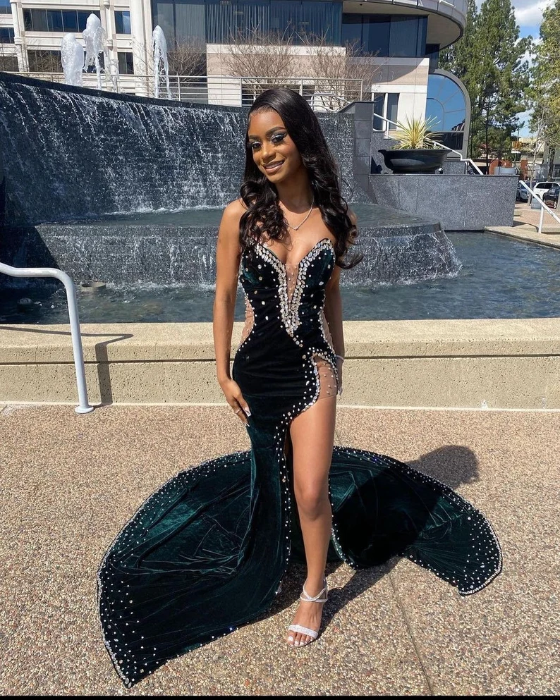 Velvet Prom Dress with High Slit, Wedding Reception Dress,Wedding Gues Simplepromdress Velvet Prom Dress with High Slit, Wedding Reception Dress,Wedding Gues Simplepromdress
