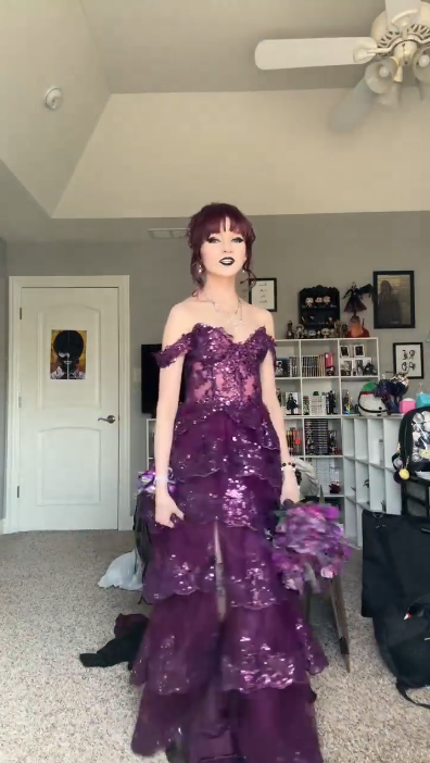 Charming Purple Tulle Sequin Appliques Layered Long Party Dress Off The Shoulder Prom Gowns SP4257