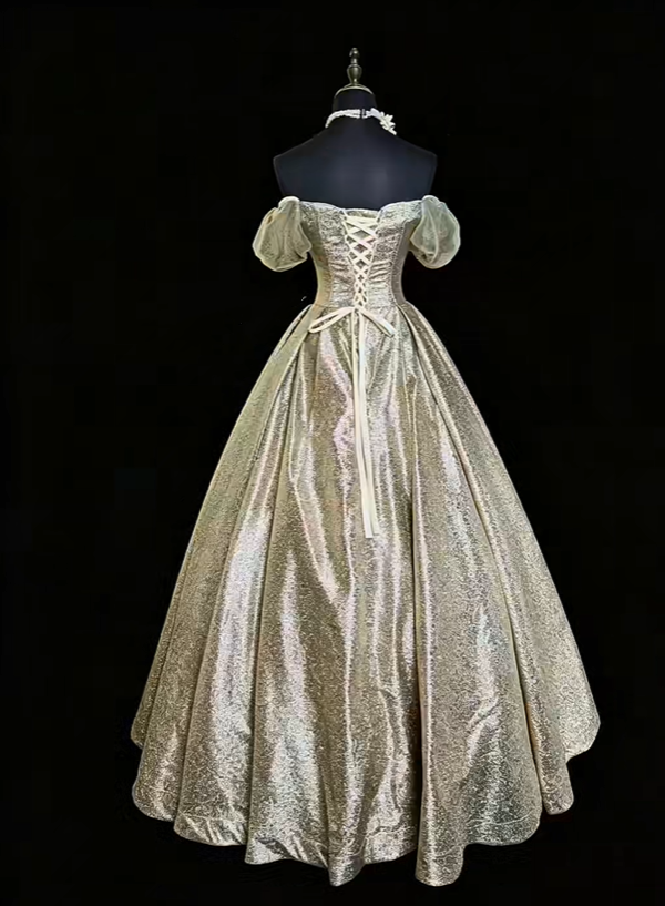 Gorgeous Gold Ball Gown Satin Sequin Long Party Dress Prom Dress SP2763