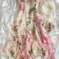 Gorgeous Pink Chiffon Print Floral Tiered Evening Dress Pretty Prom Dress Y7760