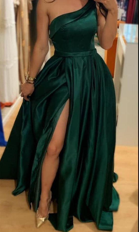 Chic & Modern One Shoulder Green Prom Evening Party Dress Y5791