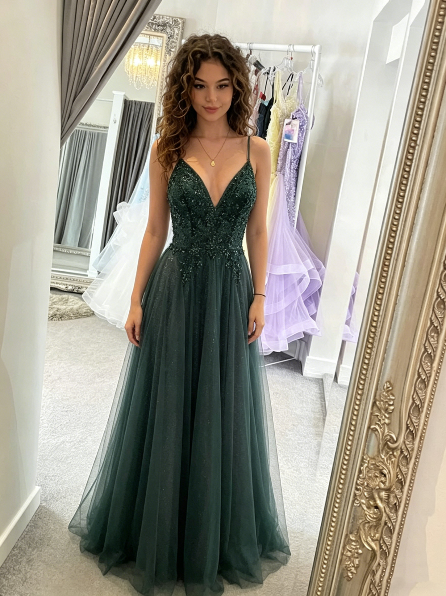 elegant green tulle appliques prom dress party dresses, formal birthda –  Simplepromdress
