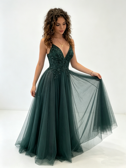 elegant green tulle appliques prom dress party dresses, formal birthda –  Simplepromdress