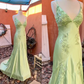 Fashion Mint Green Spaghetti Straps Lace Beaded Prom Dress Evening Party Gown Y7530