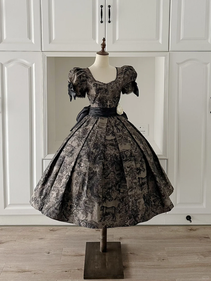 Unique Satin Print Floral Midi A Line Birthday Outfits Formal Homecoming Dress Y9220