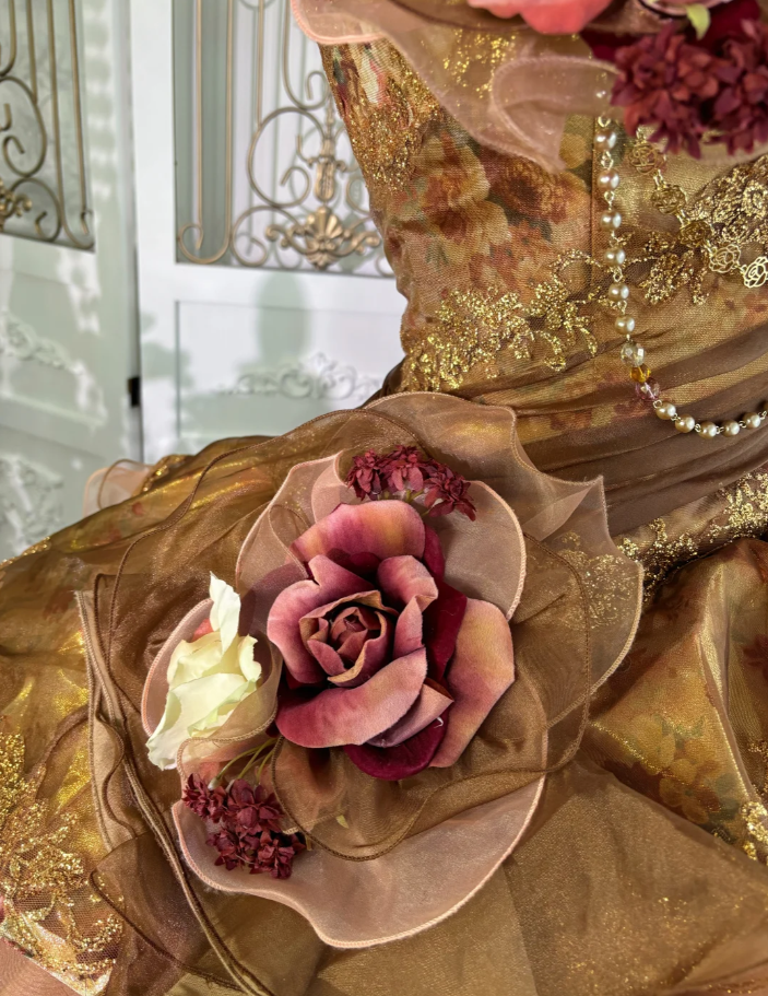 Vintage Caramel Brown Ball Gown Spaghetti Straps Satin Tulle Pleated Layered Long Birthday Quinceanera Dress SP1461