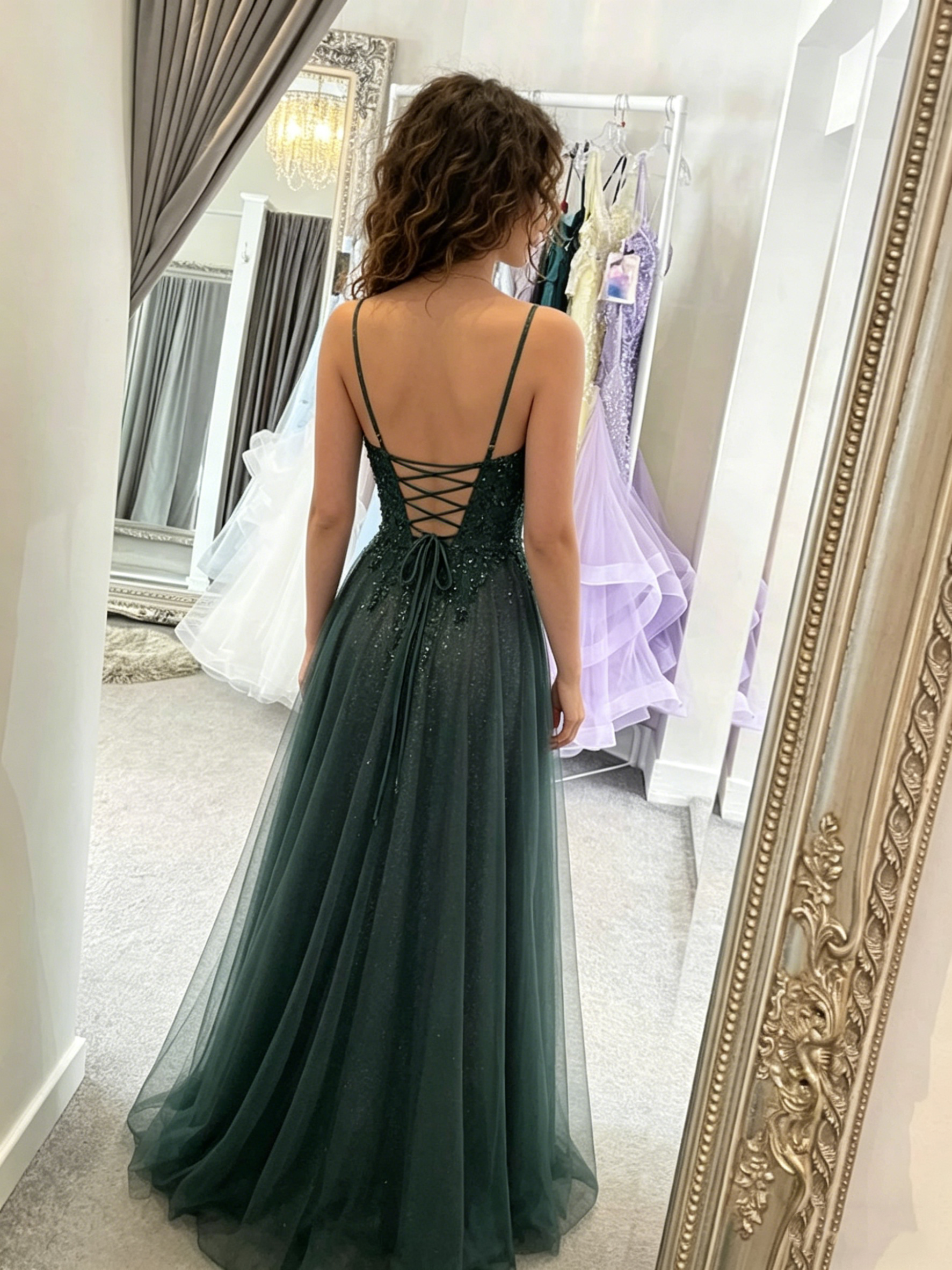 elegant green tulle appliques prom dress party dresses, formal birthda –  Simplepromdress