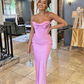 Simple Spaghetti Straps Lavender Satin Evening Dress,Sheath Party Prom Dress Y8094