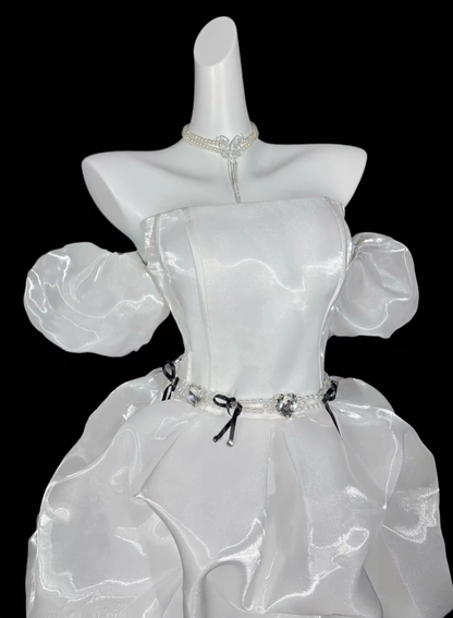 Elegant White Off The Shoulder A Line Short 15th Birthday Outfits,Formal Graduation Homecoming Dress SP3537
