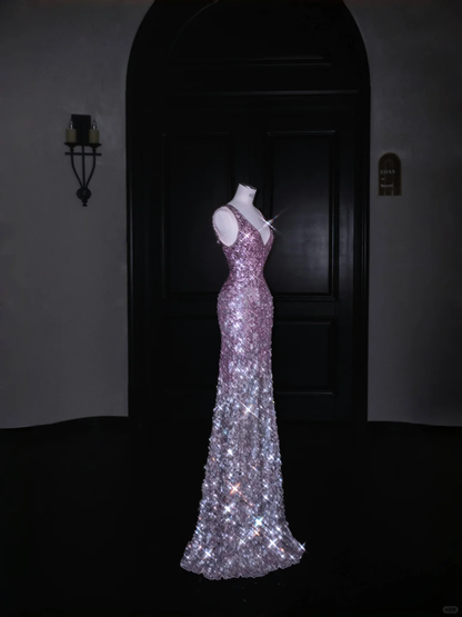 Gorgeous Pink V Neck Sequins Long Prom Dress Evening Dress Y8688