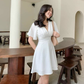 White A-line V Neck Homecoming Dress,White Casual Dress ,Y2419