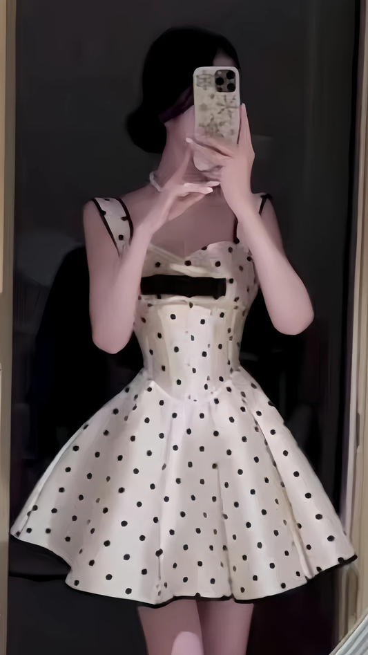 Cute Satin Dots A Line Short Homecoming Dress 21th Birthday Outfits SP149