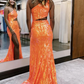 Sparkly Orange Sequin One Shoulder Long Prom Dress with Slit Y4277