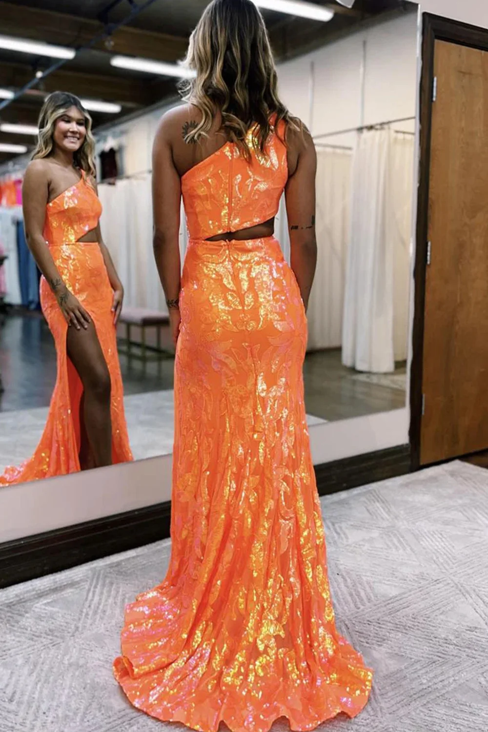 Orange long prom hot sale dresses