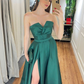 Elegant Green V Neck Satin Long Prom Dresses Formal Evening Dresses Y5360