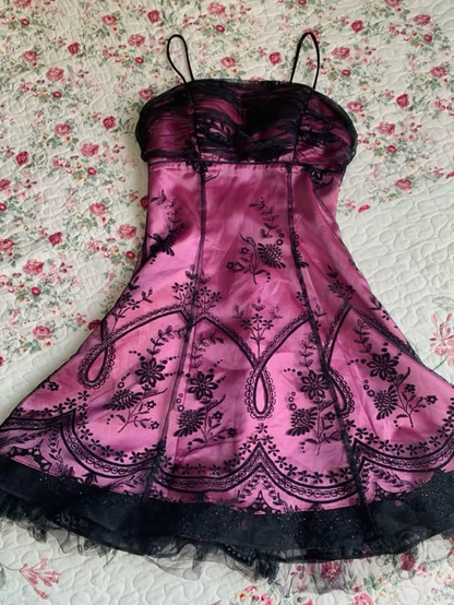 Vintage Hot Pink Spaghetti Strap Satin A LIne Short Homecoming Dress Cocktail Dress SP132