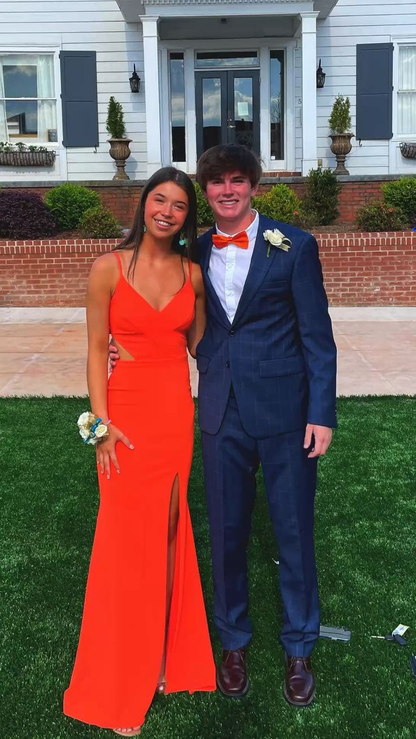 Elegant Orange Prom Dress With Slit ,Orange Graduation Dress Y5034 – Simplepromdress