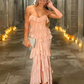Charming Pink Chiffon Ruffles Tiered Evening Dress Slit Mermaid Prom Party Dress Y8006