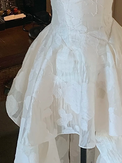 Classy Halter V Neck White Lace Hi-Low Party Dress Long Wedding Guest Dress SP2363