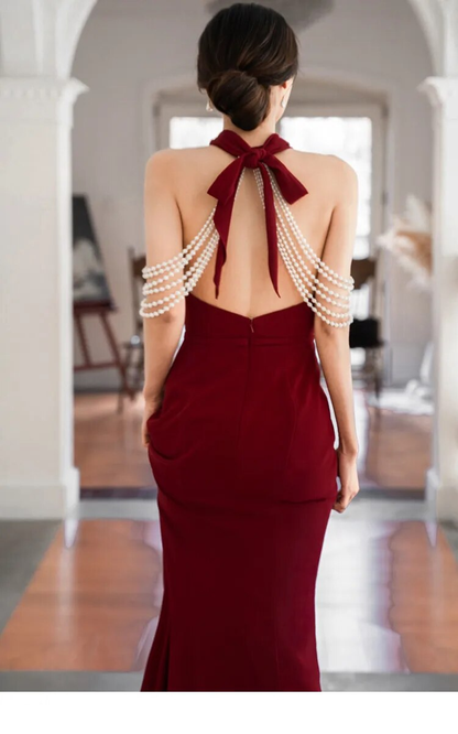 Sexy Backless Evening Party Dress Halter Tassel Mermaid Vintage Party Simplepromdress Sexy Backless Evening Party Dress Halter Tassel Mermaid Vintage Party Simplepromdress